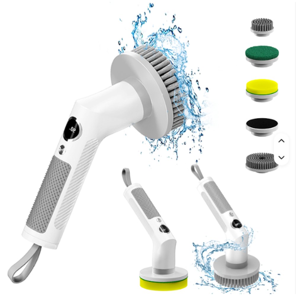 Cordless electric spin scrubber